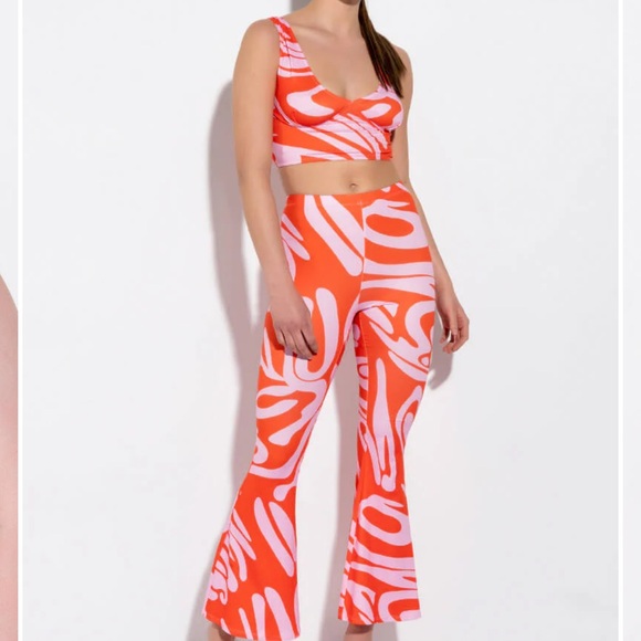 AKIRA Pants - Women's Pink & Orange Printed Two-Piece Set
